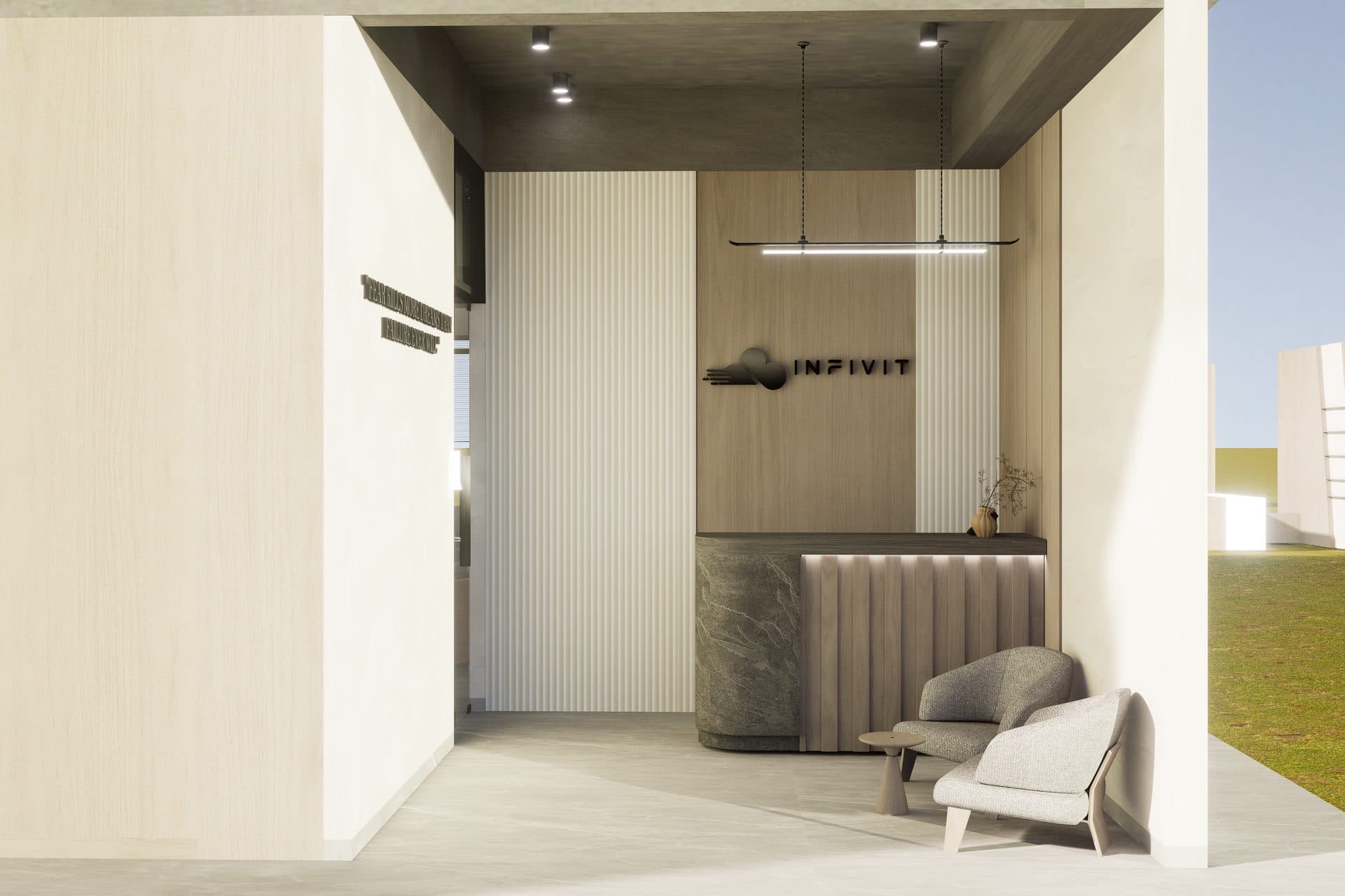 Reception desk with Infivit branding