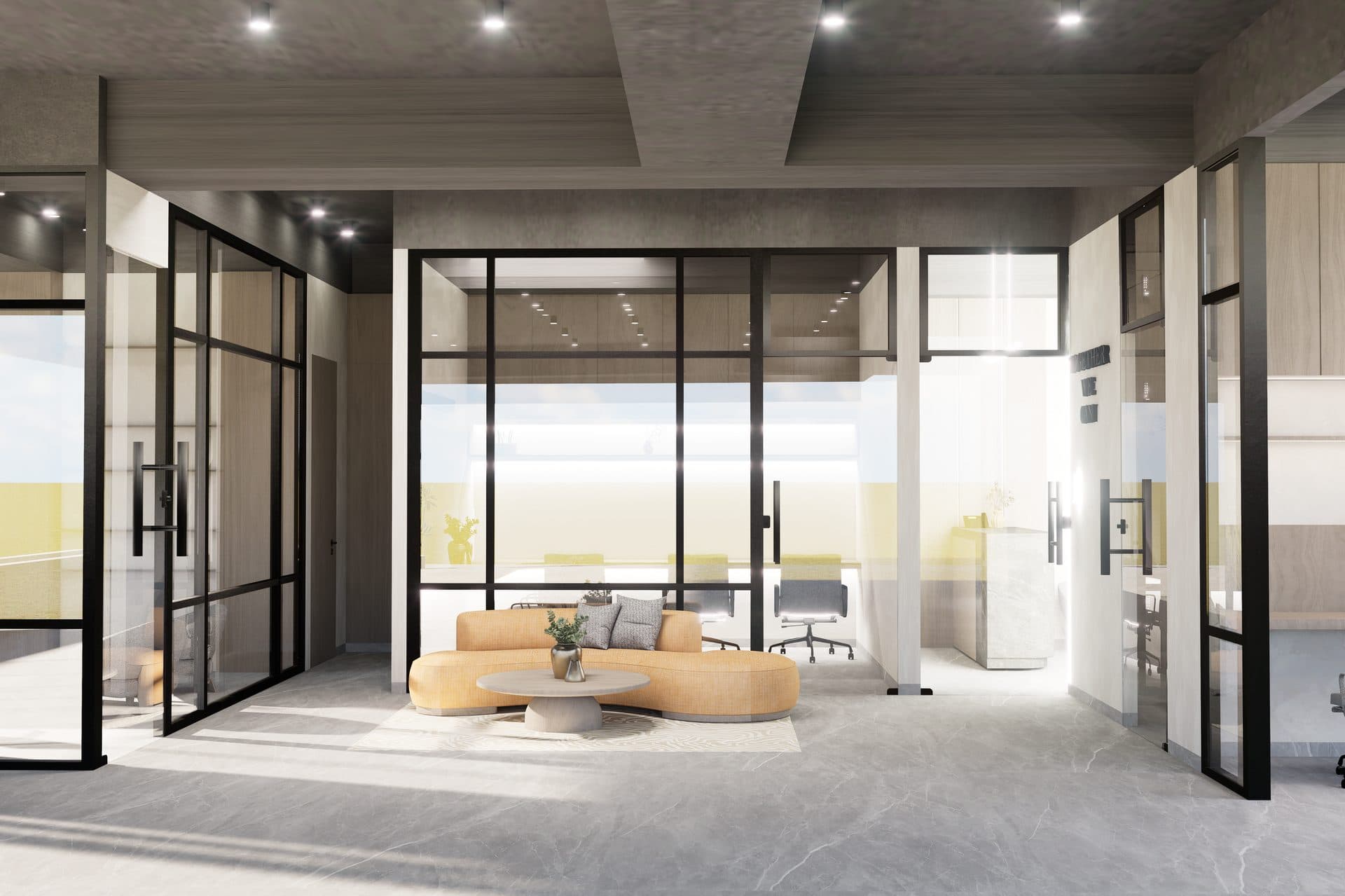 Open lounge with curved seating