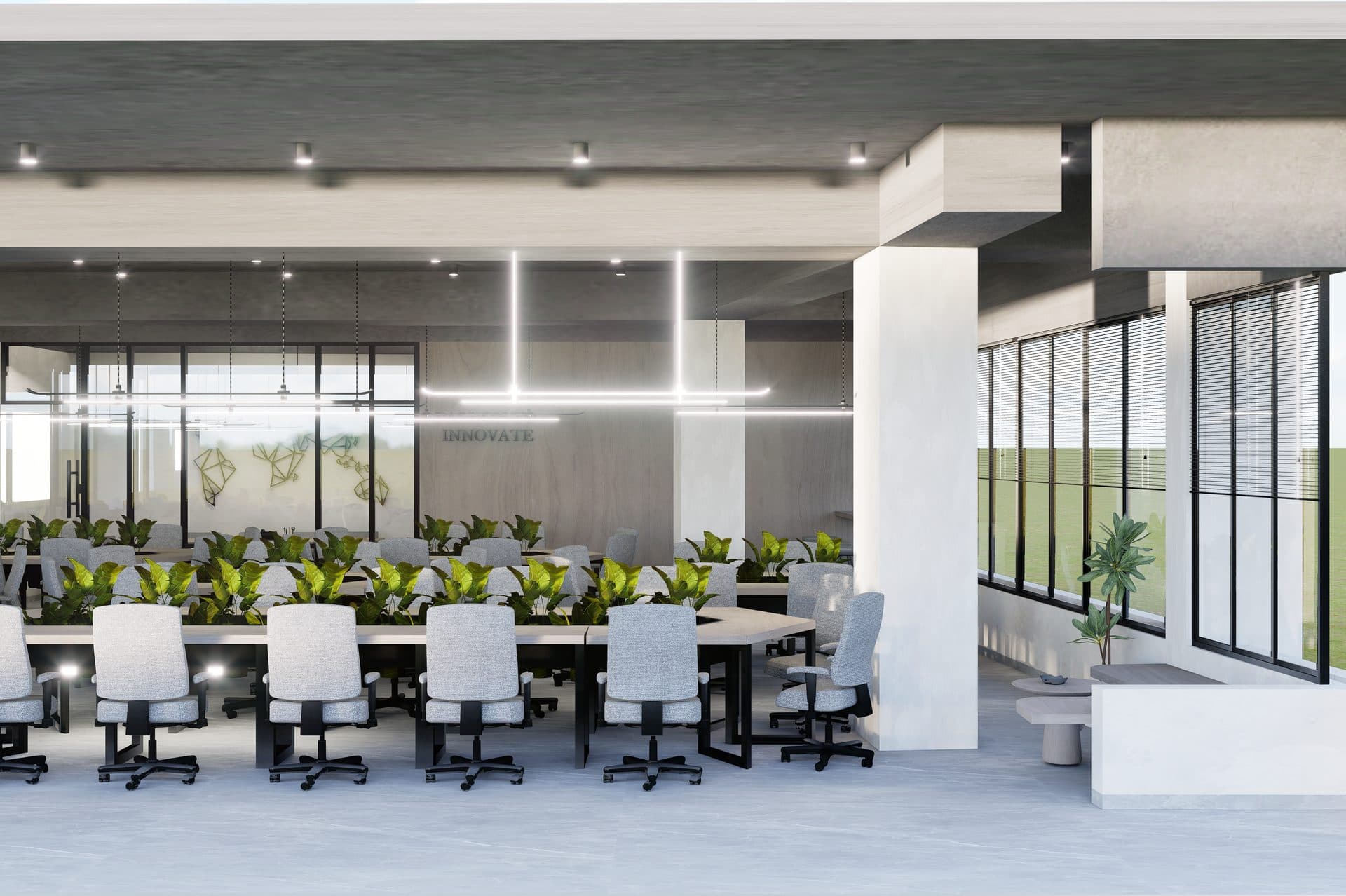 Collaborative desks with planters